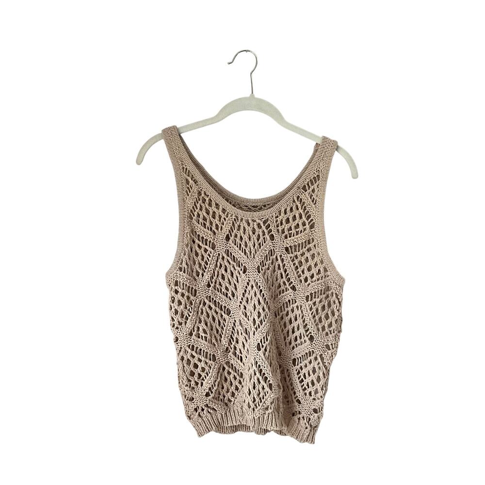 Beige Argyle Crochet Tank Top: 90s, Y2K, Modern